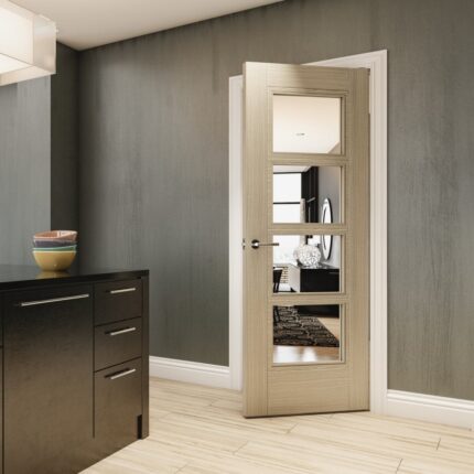 MONGF/DLXFSC Internal Light Grey Ash Fully Finished Montreal 6P 4L Fire Rated Clear Glass FD30 Fire Door