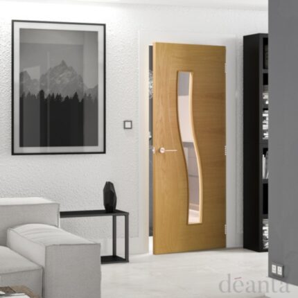 CADGXFSC Internal Oak Fully Finished Cadiz 2P 1L Bevelled Clear Glass Door