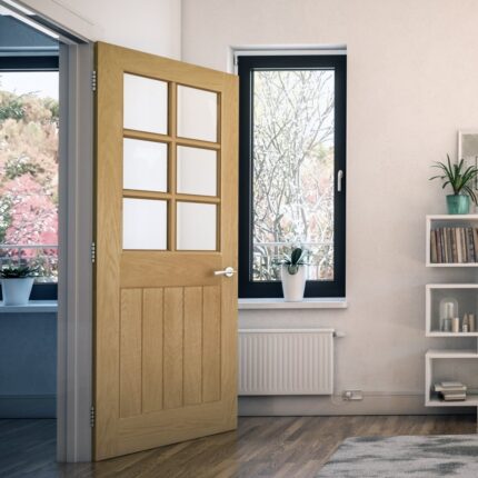 ELYGCXFSC Internal Oak Fully Finished Ely 1P 1L Inlaid Clear Glass Door