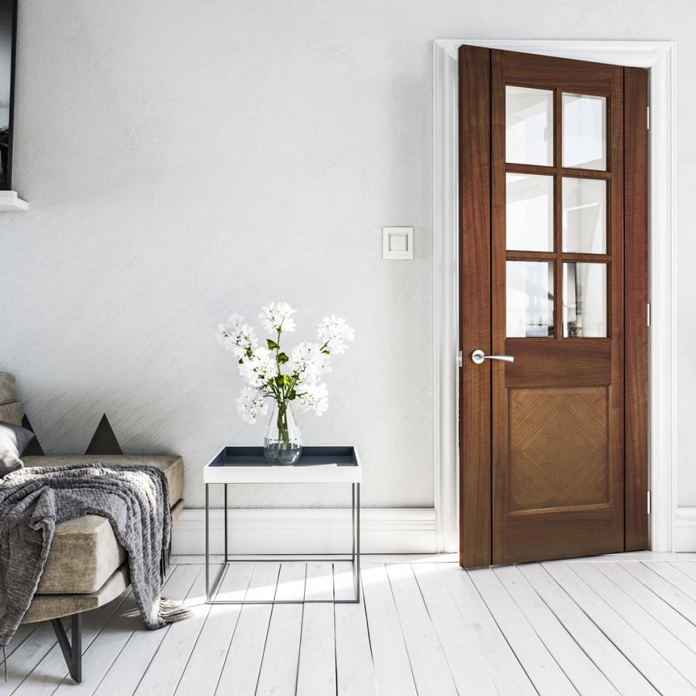 Internal Walnut Fully Finished Kensington 1P 1L Bevelled Clear Glass Door (KENSGWXFSC)