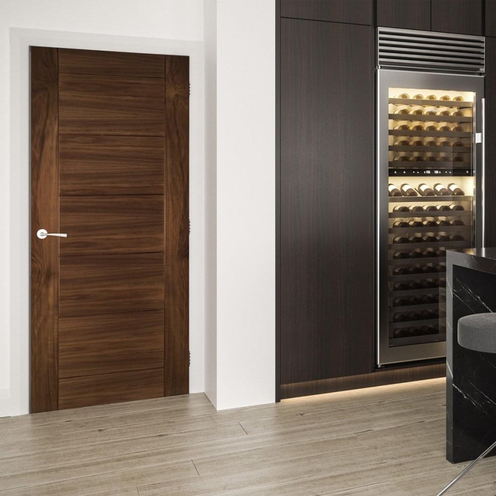 Internal Walnut Fully Finished Seville 7P FD30 Fire Door (UK12WF:DXFSC)