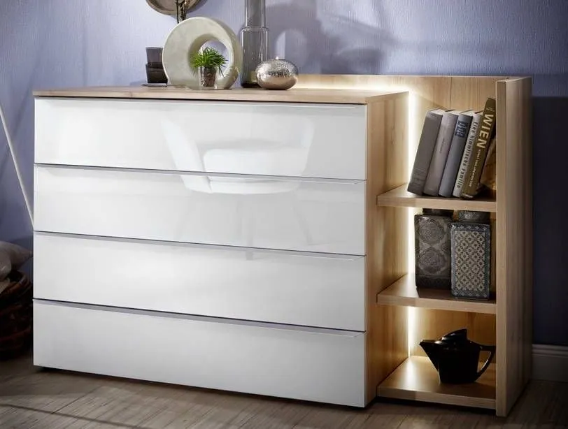 Nolte Akaro Imitation Sonoma Oak with Gloss White Chest with Shelf Unit - 4 Drawer