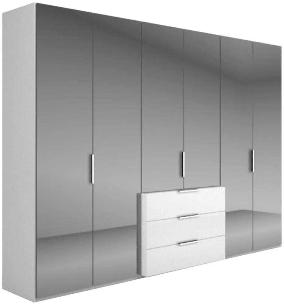 Nolte Concept Me 220 Silk Grey and Grey Mirror 6 Door 3 Drawer Polar White Combi Wardrobe - 300cm