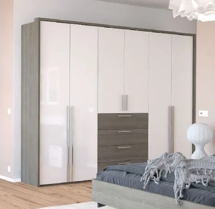 Nolte Horizont 100 Imitation Silver Grey Oak and Polar White 6 Door 4 Drawer Combi Wadrobe - 300cm