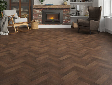 Dark Brown Brushed & Lacquered Engineered Wood Herringbone Flooring