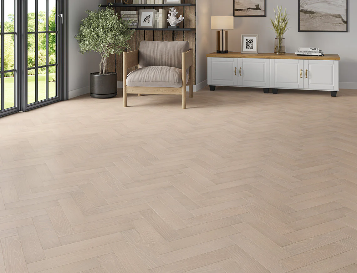 20mm Grey Brushed & Lacquered Engineered Wood Herringbone Flooring